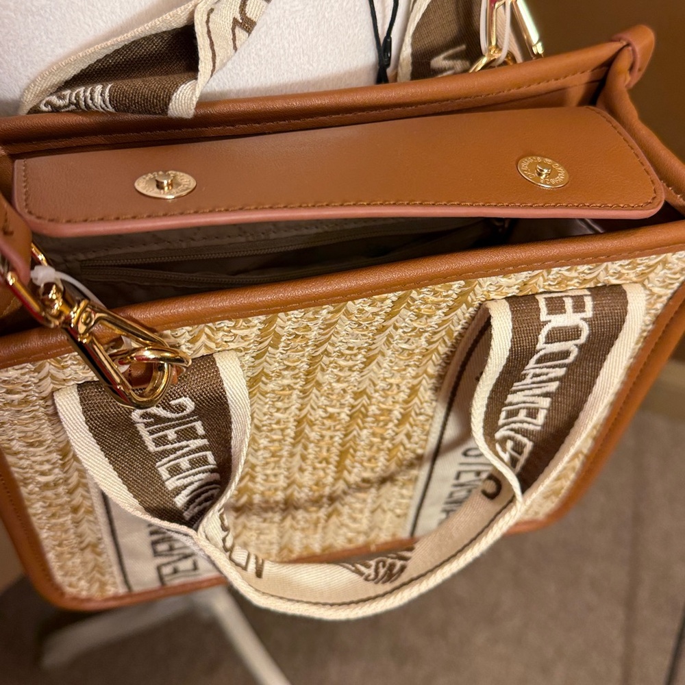 NWT Steve Madden Bwebber Straw Satchel Crossbody Bag - Cognac Brown  Vacation - Picture 4 of 16